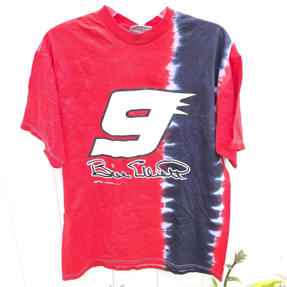Vtg Bill Elliott Tie Dye T-Shirt #9 Nascar Racing Graphic Size L Short Sleeve